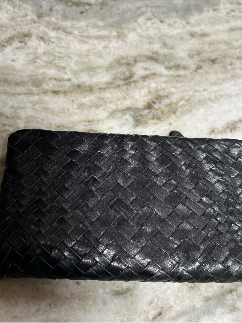 Vilencia Holland Black Woven Leather Bi Fold Long Wallet Magnetic Closure